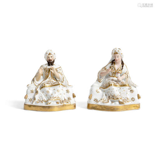 PAIR OF 'PORCELAINE DE PARIS' OTTOMAN FIGURES OF A SULTAN AND SULTANA