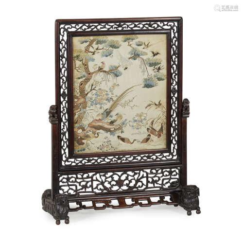 CANTON EMBROIDERED SILK 'HUNDRED BIRDS' PANEL