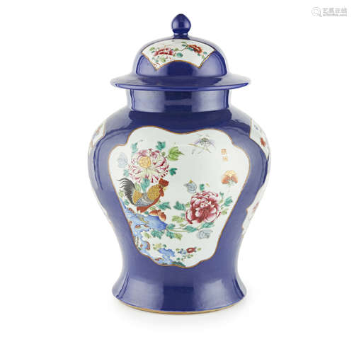 FAMILLE VERTE BLUE-GROUND BALUSTER JAR AND COVER