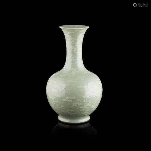 SLIP-DECORATED CELADON-GLAZED 'BATS AND CLOUDS' BOTTLE VASE