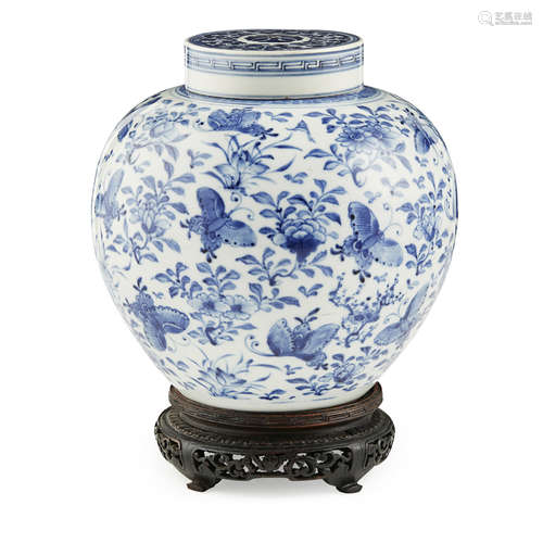 BLUE AND WHITE 'BUTTERFLIES' OVOID JAR