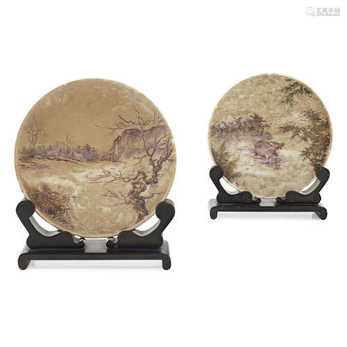 PAIR OF SOAPSTONE CIRCULAR TABLE SCREENS