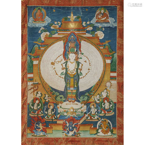 THANGKA DEPICTING ELEVEN-HEADED AND THOUSAND-ARMED AVALOKITESHVARA SAHASRABHUJA