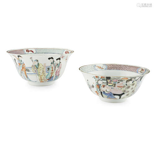 TWO FAMILLE ROSE 'FIGURES' BOWLS