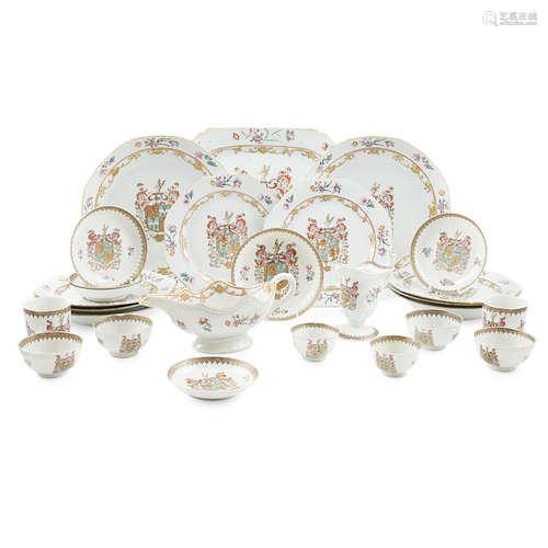 LARGE FAMILLE ROSE 'ARMS OF DUFF' DINNER SERVICE