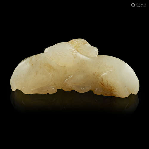 WHITE JADE CARVING OF TWO RAMS