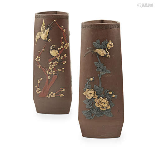 PAIR OF YIXING STONEWARE VASES