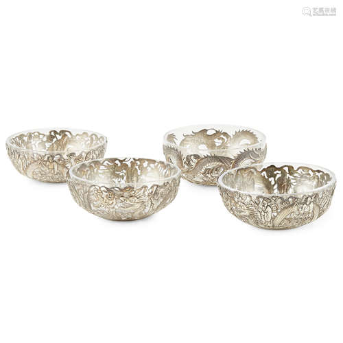 FOUR RETICULATED SILVER BOWLS