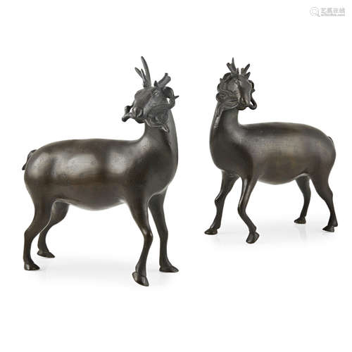 PAIR OF BRONZE DEER