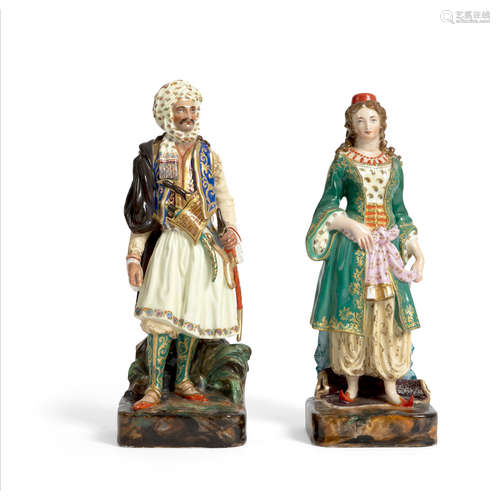 PAIR OF 'PORCELAINE DE PARIS' OTTOMAN FIGURES OF A SULTAN AND SULTANA