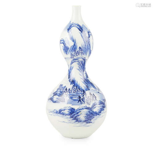 LARGE BLUE AND WHITE DOUBLE-GOURD VASE