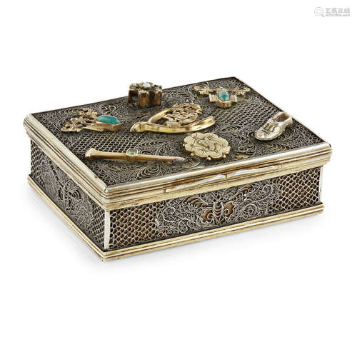 EXPORT SILVER FILIGREE BOX WITH RUSSIAN MOUNTS