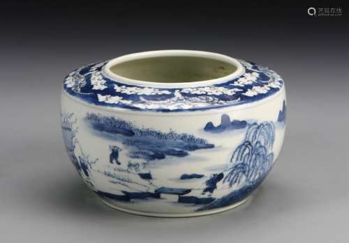 Chinese Blue and White 'Landscape' Brushwasher