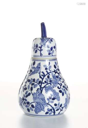 Blue and White Pear Shaped Vase and Cover