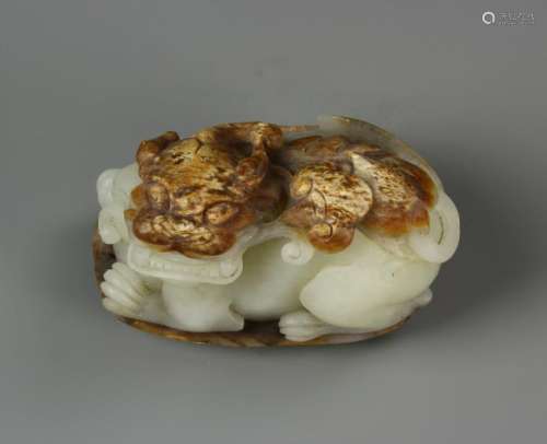 Chinese Celadon and Russet Jade Mythical Beast