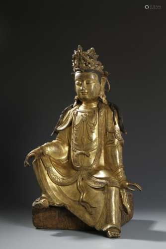 Important Ming Gilt-Bronze Buddha Figure of Guanyi