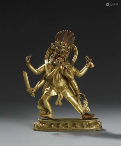 Gilt-Bronze Buddha Figure of Mahakala