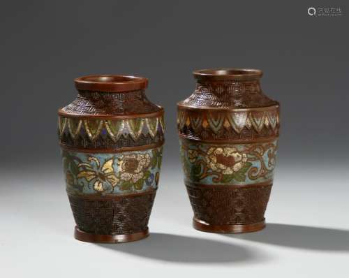 Pair of Bronze Cloisonne Vases