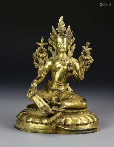 Gilt-Bronze Buddha Figure of Green Tara