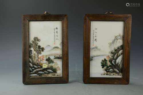 Pair of Chinese Famille Rose Plaques