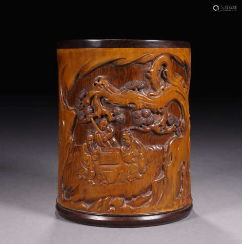 A QIANLONG MARK BAMBOO PEN HOLDER