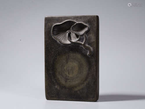 A DUAN STONE INK SLAB CARVING LOTUS ROOT