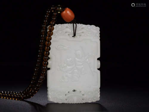 A HETIAN JADE TABLET WITH STORY-TELLING CARVING