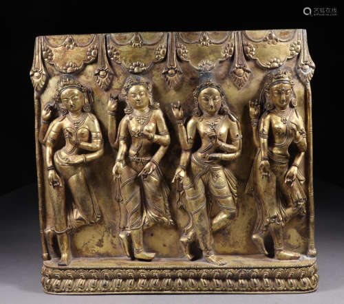 A GILT BRONZE FOUR BUDDHAS SHAPED ORNAMENT