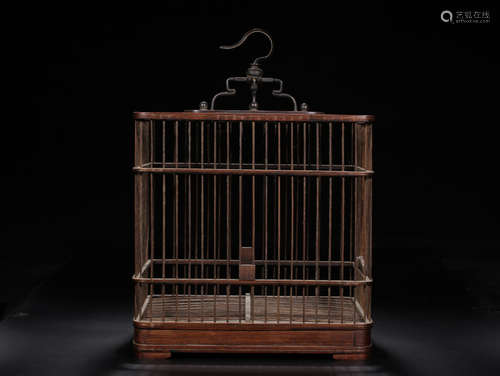 A HUANGHUA WOOD SQUARE BIRDCAGE ORNAMENT