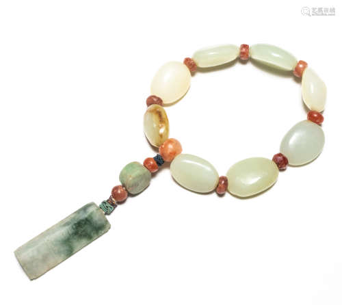 19th Chinese Antique White Pebble Jade Prayer Beads