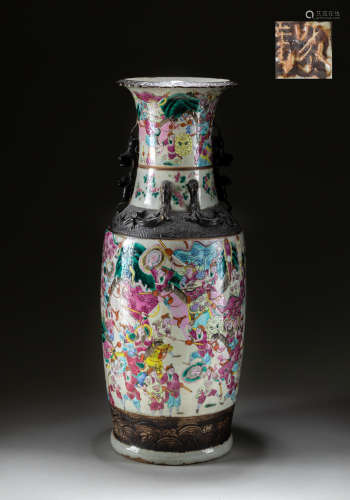 Large 19th Chinese Antique Famille Rose Vase