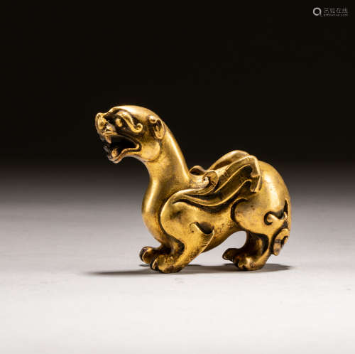 Chinese Antique Gilt Bronze Beast
