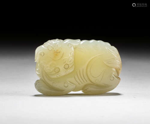 Ming Chinese Antique White Jade Beast