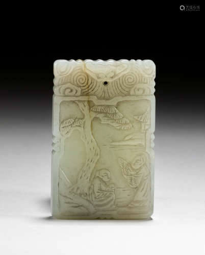 19th Chinese Antique White Jade Plaque