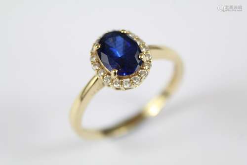 A 14ct Yellow Gold Synthetic Sapphire and CZ Ring, approx 2