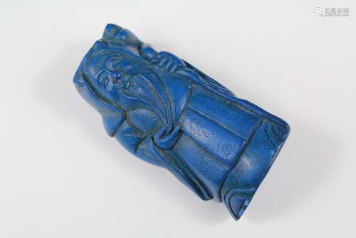 Antique Chinese Carved Lapis Lazuli Scent Bottle (stopper missing), approx 10 cms