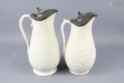 Two 19th Century James Dudson Ceramic and Pewter Ewers, approx 21 cms h