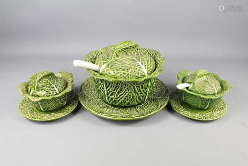 Three Portuguese Cabbage Ware Tureen and Cover