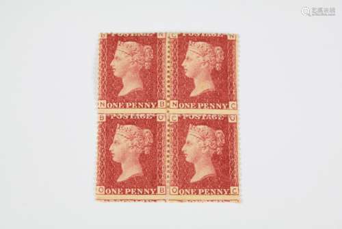 SG 43 1d Red, Plate 124 Mint Block of 4 lettered NB-OC