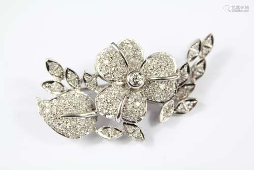 An 18ct White Gold Diamond Floral Brooch, approx 50 x 30 mm, approx 14 gms