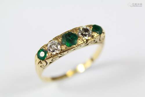 Antique 18ct Yellow Gold, Emerald and Diamond Ring, size Q, approx 4