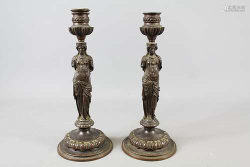 Ferdinand Barbedienne (1810-1892) 19th Century Bronze Figural Candlesticks