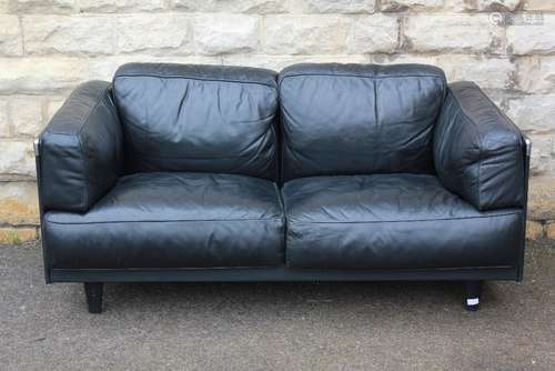 A Poltrona Frau Milan Black Leather Two-Seater Sofa