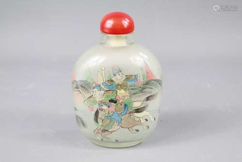 A Chinese Scent Bottle, inside painted scent bottle depicting warriors, approx 11 cm height, with original stopper