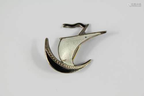 A Norwegian Silver and Black Enamel Sail Boat, approx 35 x 35 mm, 3