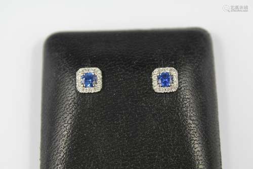 A Pair of 18ct White Gold Sapphire and Diamond Cluster Earrings