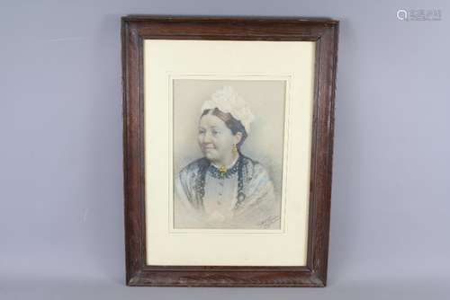 Arthur Cookson Coloured Pencil Portrait of a Victorian Lady, approx 23 x 32 cms, framed and glazed