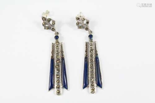 Silver and Enamel Art Deco Style Earrings, approx 10