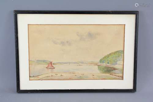 A Pencil and Wash Sketch depicting a red sailboat, inscription to verso reads 'painted by AE or AR George Russell (1867-1935) Poet and Painter', approx 37 x 22 cms