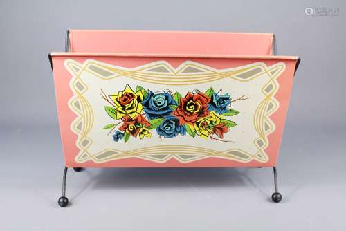 A Circa 1960's Magazine Rack, painted with flowers